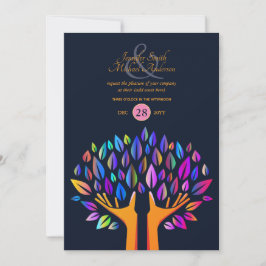 Rainbow Tree of Life COUPLES Event Navy Gold Einladung
