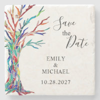 Rainbow Tree Wedding Save the Date Stone Untersetz