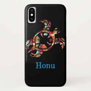 Rainbow Tribal Hawaiian Sea Turtle auf Schwarz Case-Mate iPhone Hülle