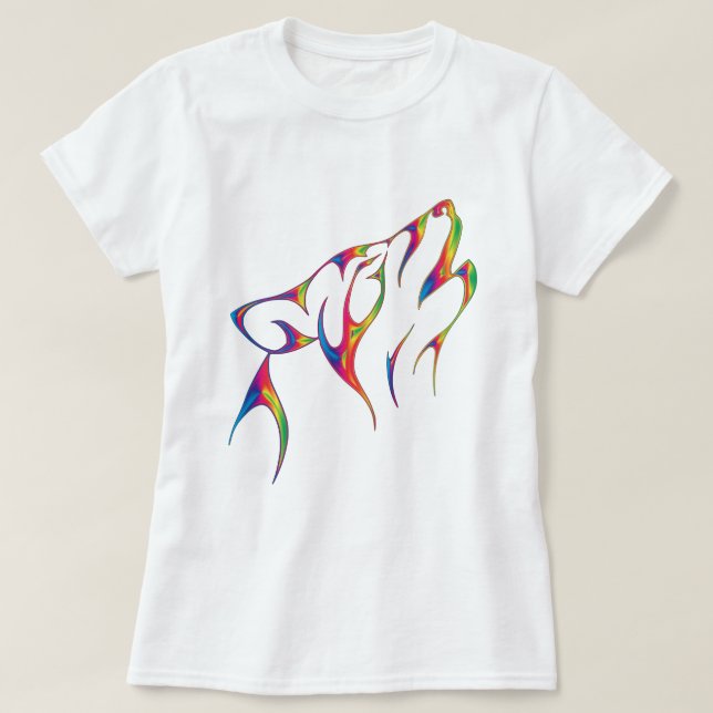 Rainbow Tribal Wolf Head T-Shirt (Design vorne)