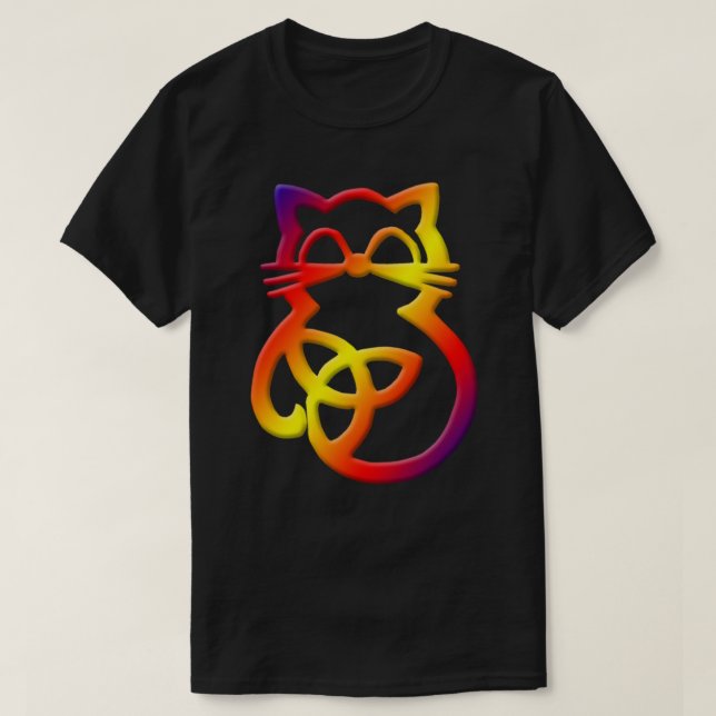 Rainbow Trinity Knot Celtic Cat T Shirt (Design vorne)
