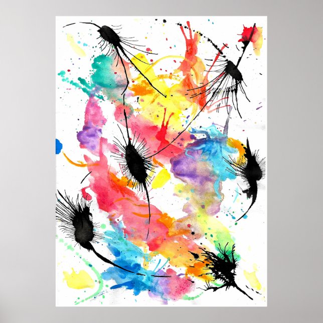 Rainbow Tropfen Wasserfarben Poster (Vorne)