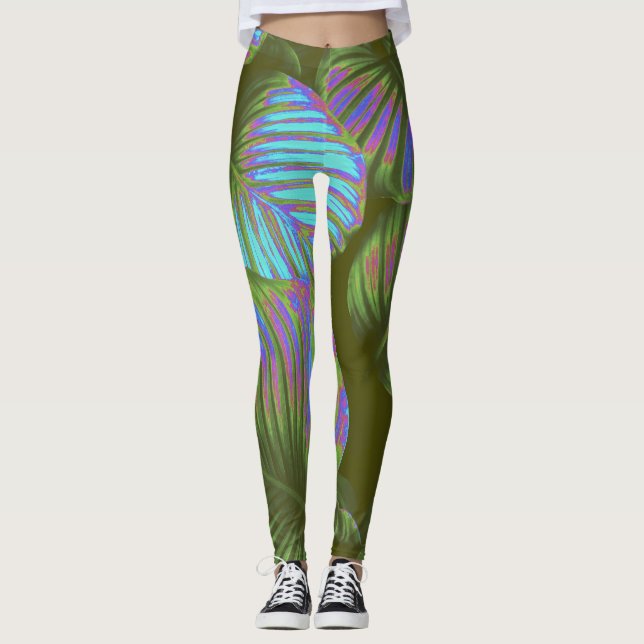 Rainbow Tropical Blätter Leggings (Vorderseite)