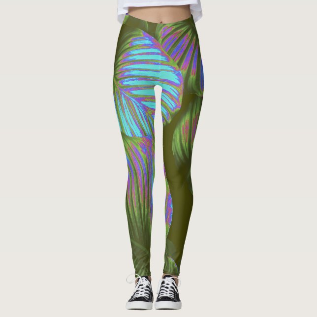 Rainbow Tropical Blätter Leggings (Vorderseite)