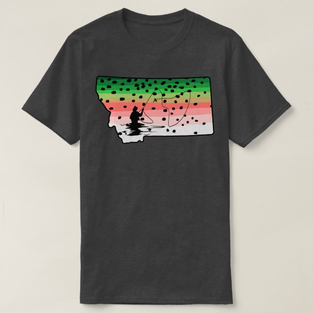 Rainbow Trout Fly Fish Montana Staat Karte Fly Fis T-Shirt (Design vorne)