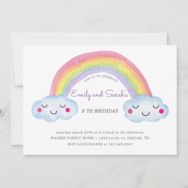 Rainbow Twins Invitation d'anniversaire (Devant)