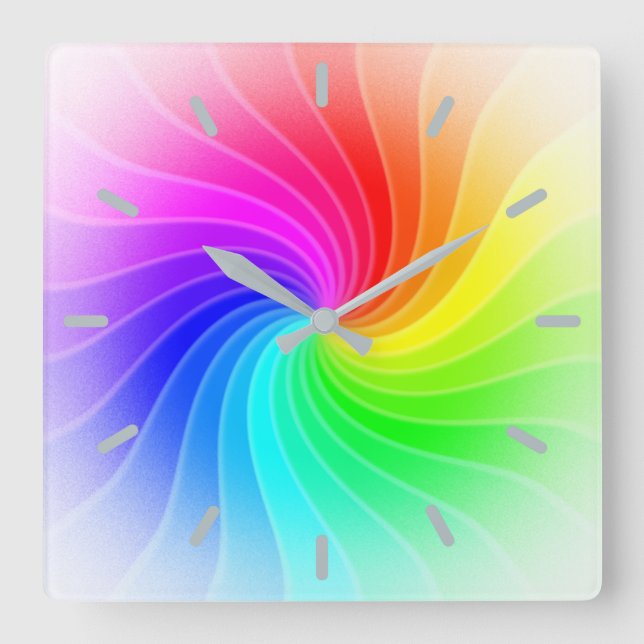 Rainbow Twirl Quadratische Wanduhr (Vorderseite)