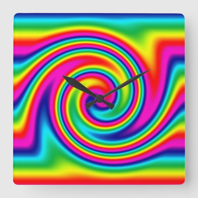 Rainbow Twirl Quadratische Wanduhr (Vorderseite)