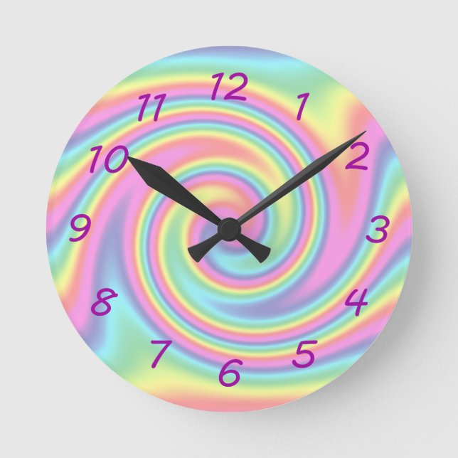 Rainbow Twirl Runde Wanduhr (Vorderseite)