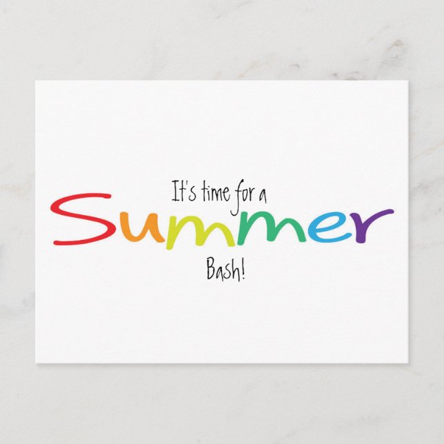 Rainbow Typografie Summer Bash Party Sale Postkart Einladungspostkarte (Vorderseite)