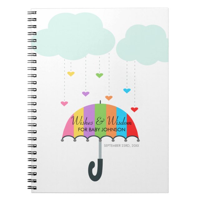Rainbow Umbrella Neutral Baby shower Livre d'invit (Devant)