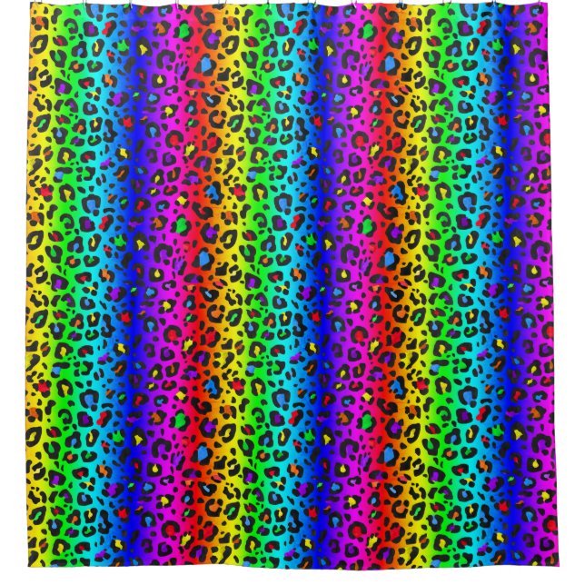 Rainbow und Black Leopard Print Pattern Duschvorhang (Vorderseite)