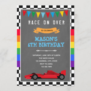 Rainbow und Rennwagen - Geburtstag Einladung