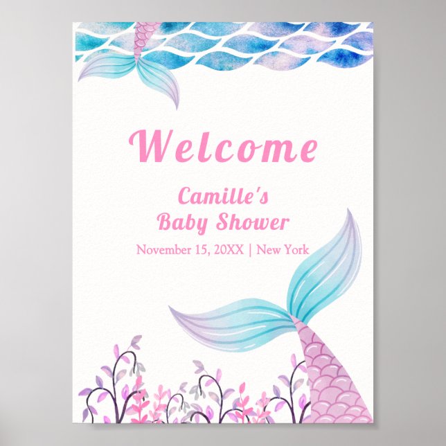 Rainbow Under Sea Mermaid Schwanz Baby Dusche Herz Poster (Vorne)
