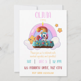 Rainbow Unicorn 3. Geburtstag Party Cupcake Einladung