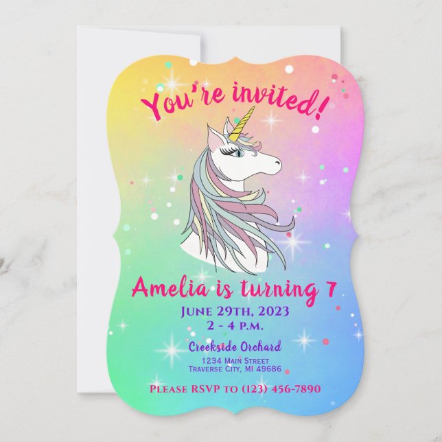 Rainbow Unicorn Anniversaire Carte d'invitation (Devant)