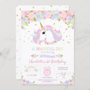 Rainbow Unicorn Anniversaire Invitation Plutôt Flo
