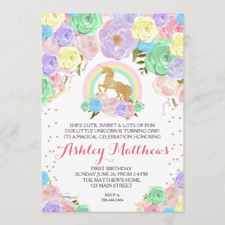 Rainbow Unicorn anniversaire PREMIÈRE Invitation f