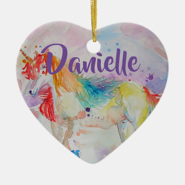 Rainbow Unicorn Aquarelle Enfants Nom Décoration (Devant)