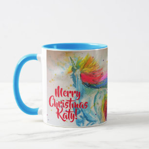 Rainbow Unicorn Aquarelle Peinture de Noël Mug