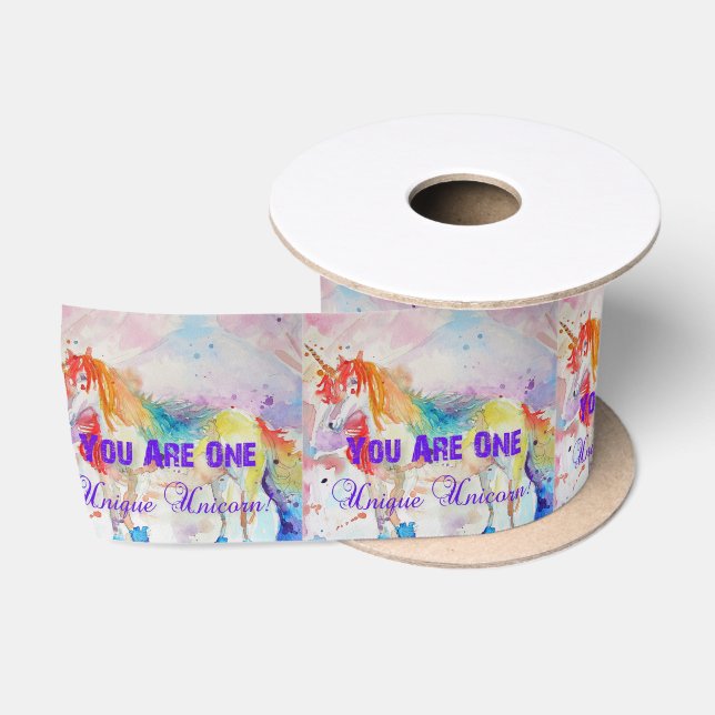 Rainbow Unicorn Aquarellmalerei Satin Ribbon Satinband (Spule)