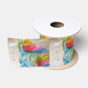Rainbow Unicorn Aquarellmalerei Satin Ribbon Satinband