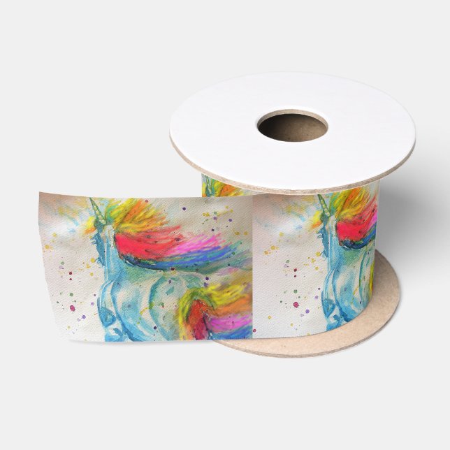 Rainbow Unicorn Aquarellmalerei Satin Ribbon Satinband (Spule)