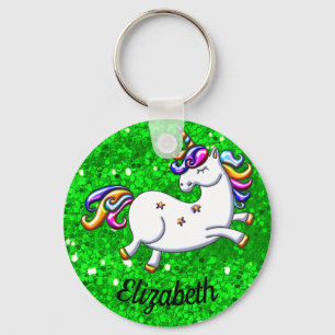 Rainbow Unicorn auf grünem Glitzer Schlüsselanhänger