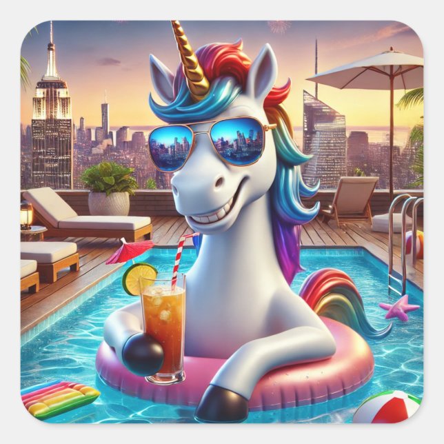 Rainbow Unicorn-Aufkleber Quadratischer Aufkleber (Vorderseite)