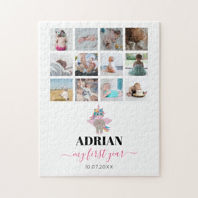 Rainbow Unicorn Baby Girl First Year Foto Collage (Vertikal)