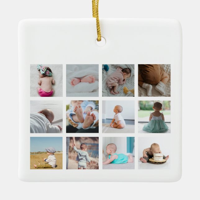 Rainbow Unicorn Baby Girl First Year Foto Collage Keramikornament (Vorderseite)