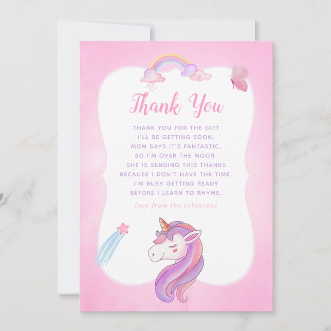 Rainbow Unicorn bébé fille douche Merci (Devant)