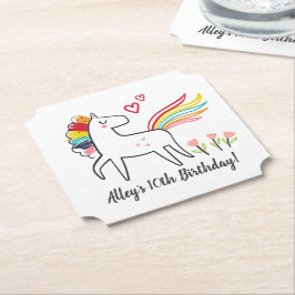 Rainbow Unicorn Birthday Custom Name Untersetzer