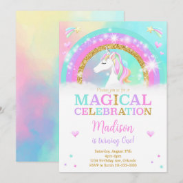 Rainbow Unicorn Birthday Einladung