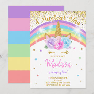 Rainbow Unicorn Birthday Einladung