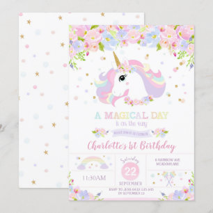 Rainbow Unicorn Birthday Einladung Hübsche Blüte