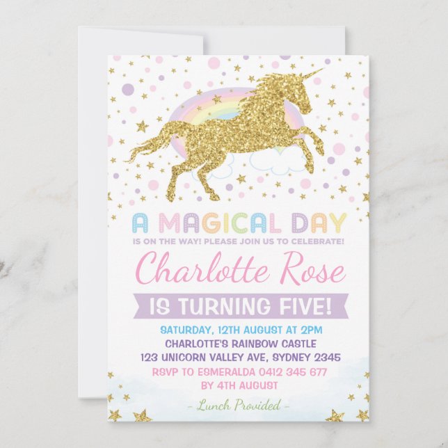 Rainbow Unicorn Birthday Einladung Party Einladung (Vorderseite)