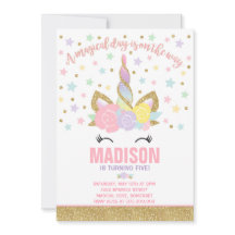 Rainbow Unicorn Birthday Einladung Pink Gold