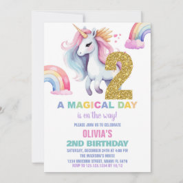 Rainbow Unicorn Birthday Einladungen Glitzer