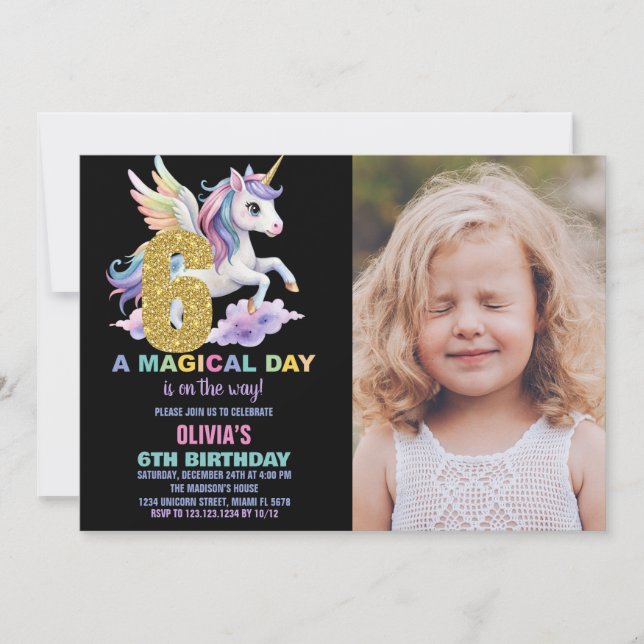 Rainbow Unicorn Birthday Einladungen zum Foto (Vorderseite)