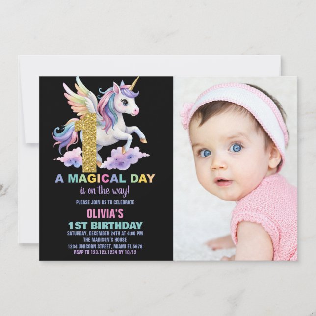 Rainbow Unicorn Birthday Einladungen zum Foto (Vorderseite)
