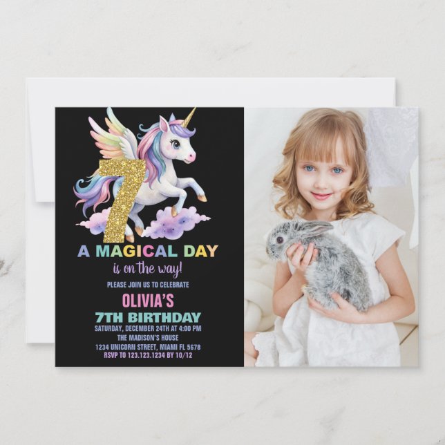 Rainbow Unicorn Birthday Einladungen zum Foto (Vorderseite)