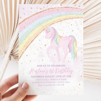 Rainbow Unicorn Birthday Girls Pastel Einladung
