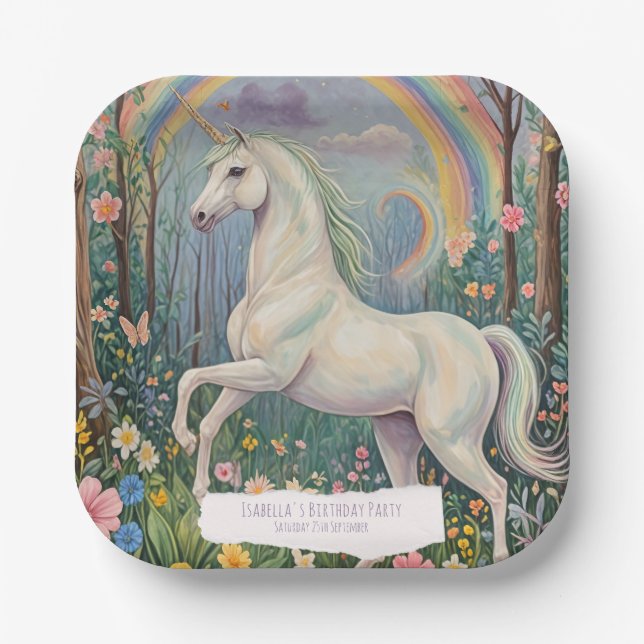 Rainbow Unicorn Birthday Pappteller (Vorderseite)
