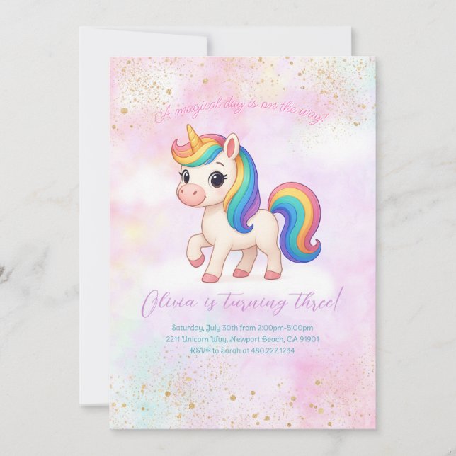 Rainbow Unicorn Birthday Party Invitation (Devant)