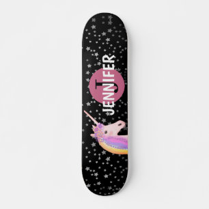 Rainbow Unicorn Black Pink Monogram Personalisiert Skateboard