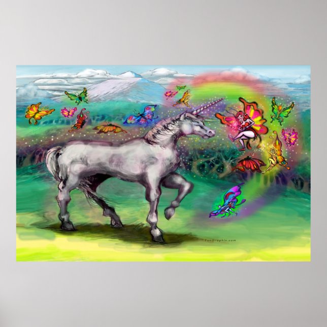Rainbow Unicorn Butterfells Feen Poster (Vorne)