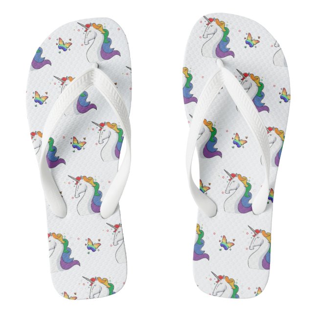 Rainbow Unicorn & Butterfly Muster Cool Flip Flops (Fußbett)