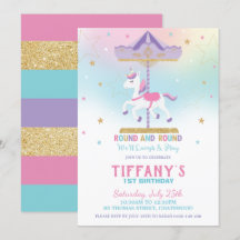 Rainbow Unicorn Carousel 1. Geburtstag Gold Glitze