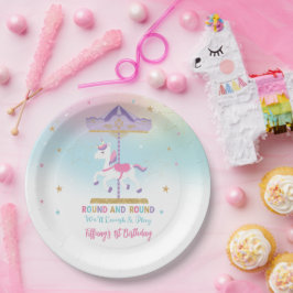 Rainbow Unicorn Carousel 1. Geburtstag Gold Glitze Pappteller